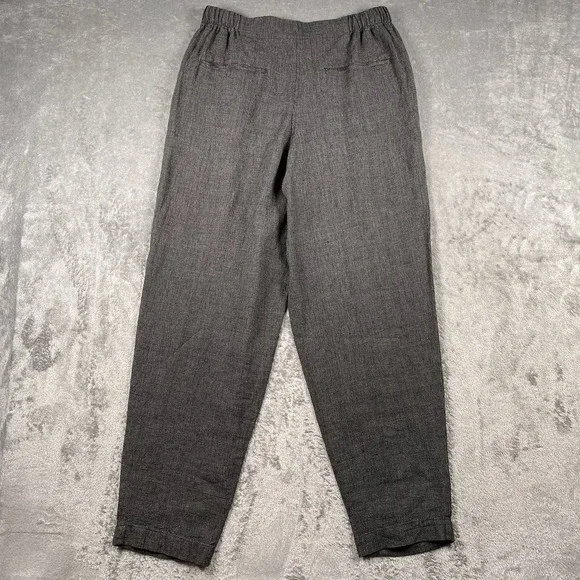 POETRY Pants Womens Sz 8 Grey Linen Tapered Trousers Crop Pleated Houndstooth - Picture 7 of 13
